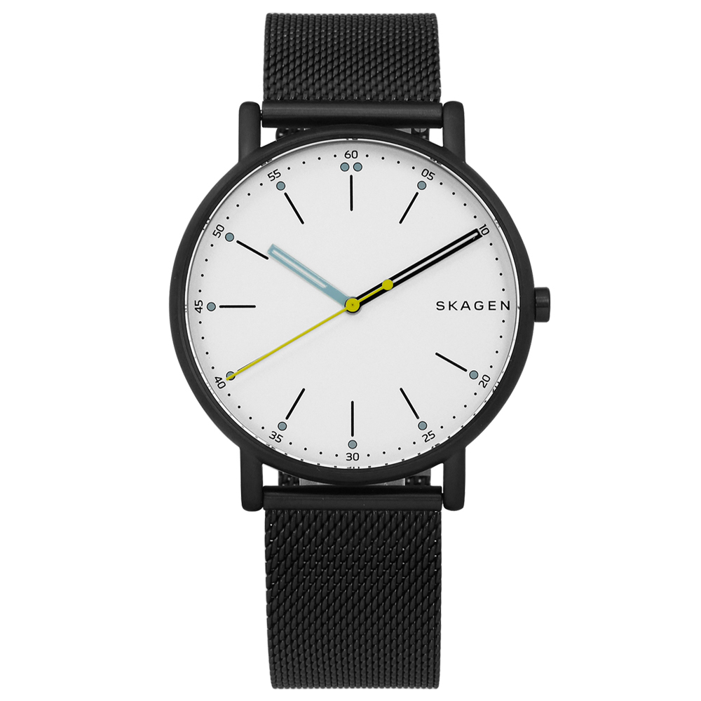 SKAGEN 北歐簡約時尚輕薄米蘭編織不鏽鋼手錶-銀白x鍍黑/40mm