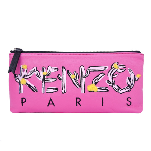 KENZO 仙人掌塗鴉皮革大手拿包(桃)