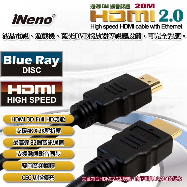 iNeno-HDMI 4K超高畫質圓形傳輸線 2.0版-20M