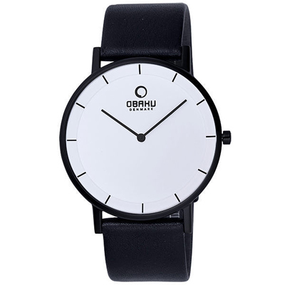 OBAKU 纖薄哲學二針時尚腕錶(黑帶黑框白/大)-40mm