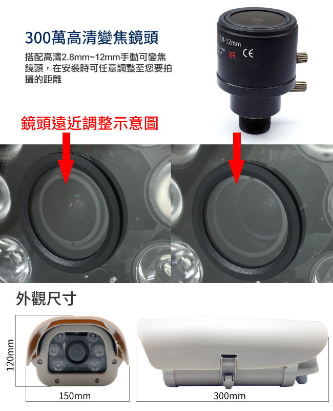 監視器攝影機 奇巧 AHD 1080P SONY 200萬六陣列燈雙模切換可調式變焦鏡頭