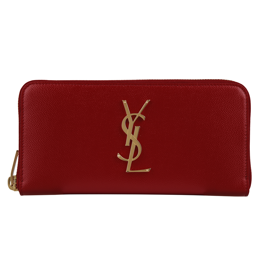 YSL 經典LOGO拉鍊長夾(紅)