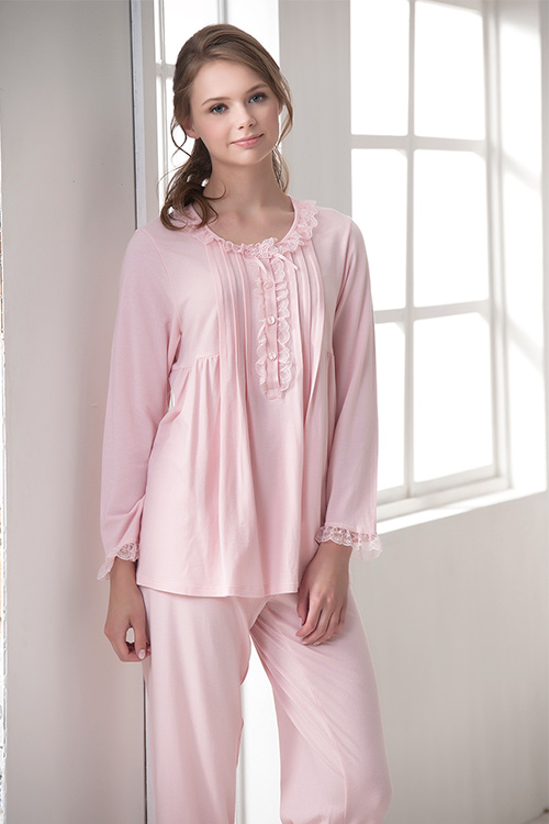 羅絲美睡衣 - 保養系列長袖褲裝睡衣(淺粉色)