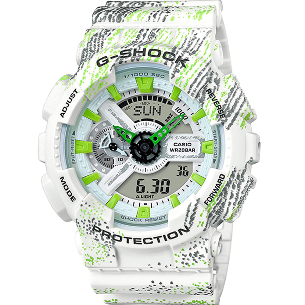 G-SHOCK 霧狀蠟筆紋運動錶(GA-110TX-7A)-白x綠/51.2mm | G-SHOCK