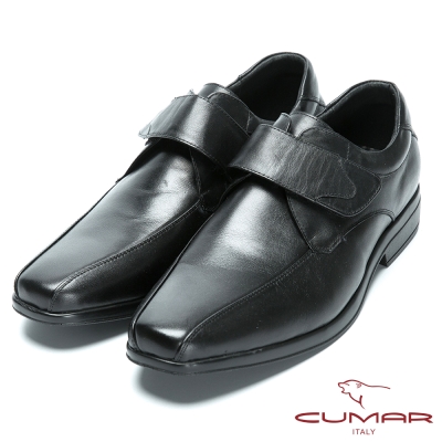 CUMAR 超輕柔韌大底 舒適真皮魔術貼紳士鞋-黑色