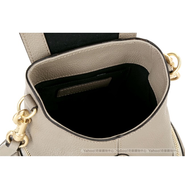 SEE BY CHLOE Olga 荔紋牛皮金屬環拉鍊手提後背包(小/卡其灰)