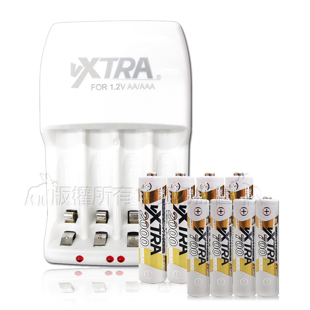 VXTRA 充電電池(3號2000mAh+4號700mA)+VXTRA 2A充電器