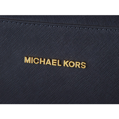 MICHAEL KORS JET SET TRAVEL金字防刮皮革鏈帶方包(大/深藍