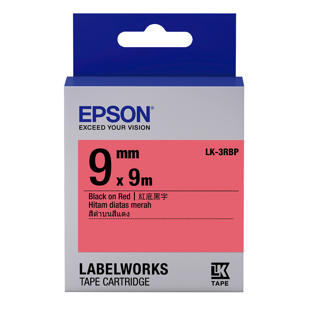 EPSON C53S653403 LK-3RBP粉彩系列紅底黑字標籤帶(寬度9mm)