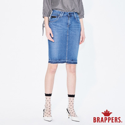 BRAPPERS 女款 Boy friend 系列-彈性及膝窄裙-藍-動態show