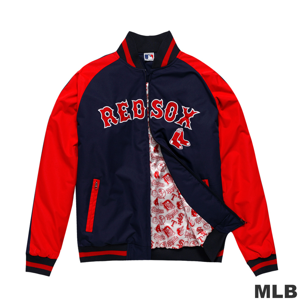 MLB-波士頓紅襪隊撞色造型運動合身棒球外套-深藍色(男)