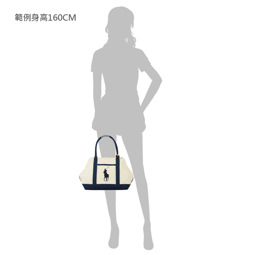 POLO 經典戰馬帆布手提包(小/米白+深藍)