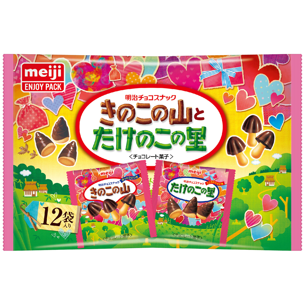 明治 香菇竹筍造型餅乾-巧克力口味袋裝-愛心版(138g)