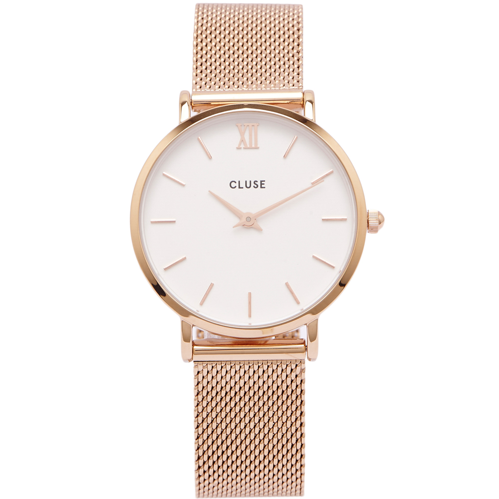 CLUSE 時尚風米蘭錶帶手錶(CL30013)-白面X玫瑰金框/33mm