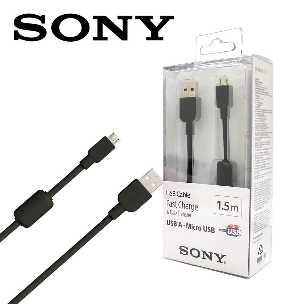 SONY Micro USB 原廠傳輸充電線-黑色CP-AB150-1.5M