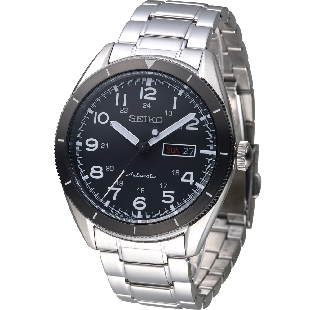 SEIKO 金牌特務英式時尚風機械腕錶(SRP711J1)-黑/43mm