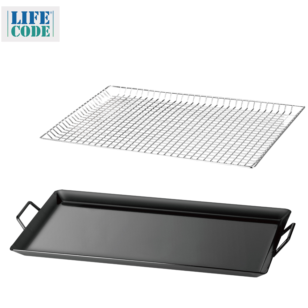 LIFECODE 烤肉架配件：原燒鐵板燒烤盤+不鏽鋼防落烤網