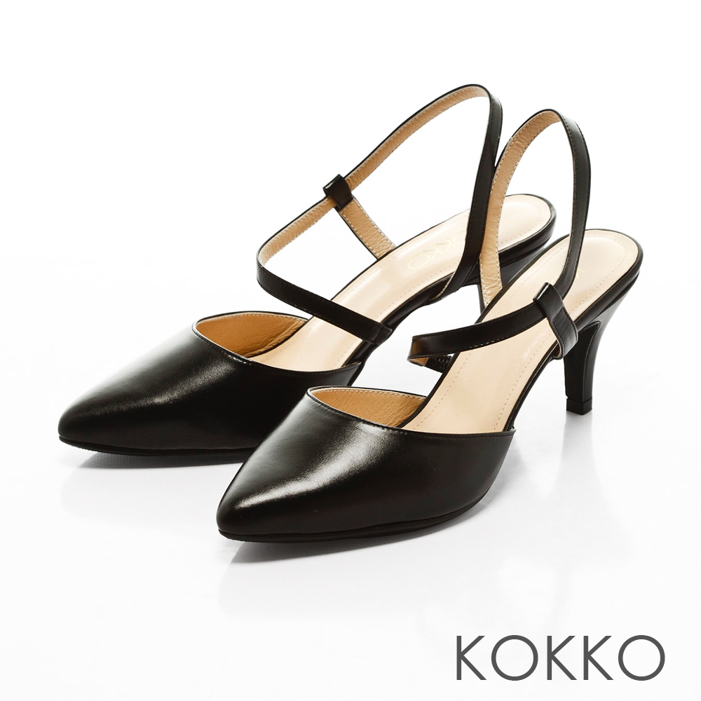 KOKKO-微性感尖頭S繞帶真皮高跟鞋- 經典黑