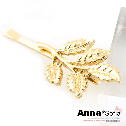 【2件7折】AnnaSofia 桂冠金葉款 一字小髮夾