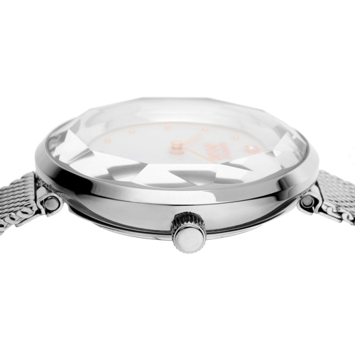 NATURALLY JOJO 切割鑽石復古米蘭手錶-銀色/34mm