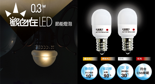 太星電工 觀自在LED節能燈泡E12/0.3W/2入(紅光) ANA226R