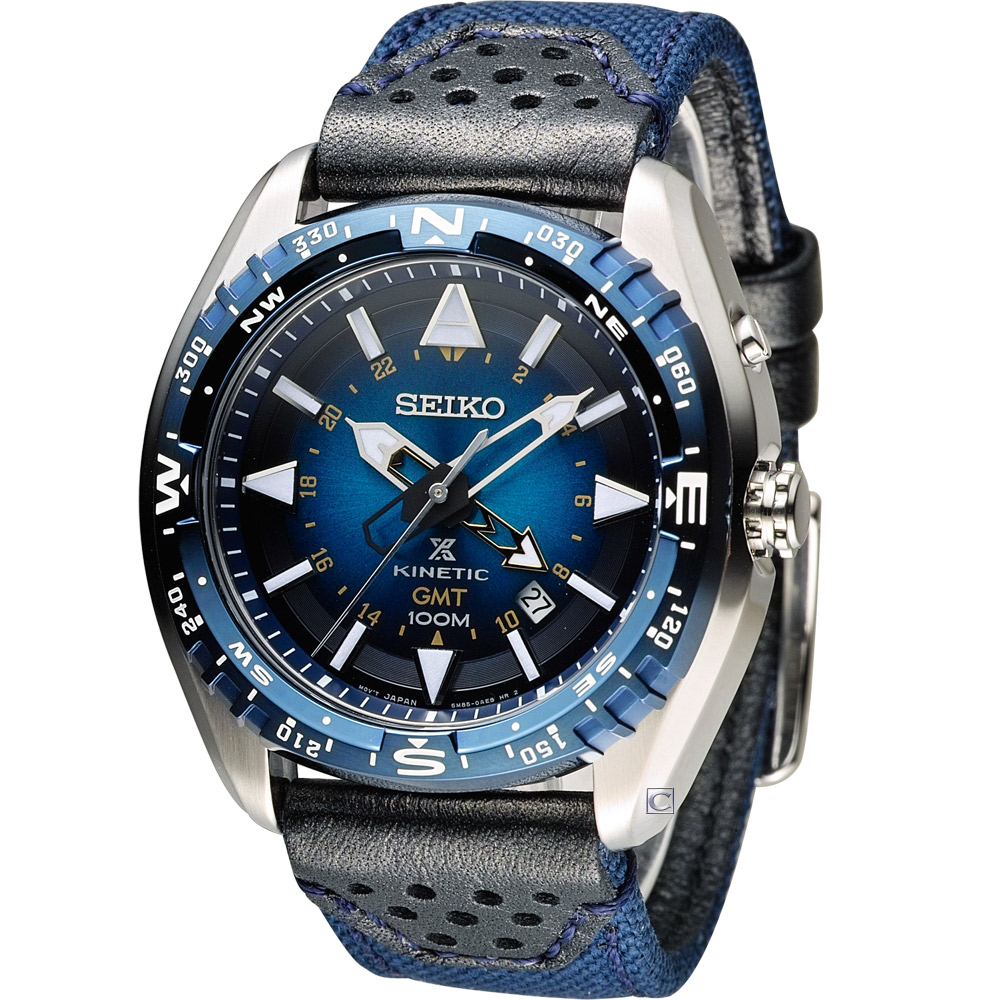 SEIKO PROSPEX GMT 兩地時間人動電能腕錶(SUN059P1)-藍/45mm