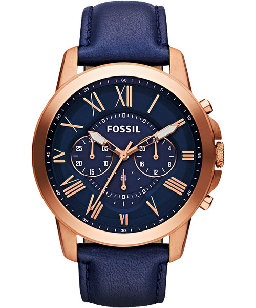 FOSSIL 旗艦玩家復刻計時腕錶-藍x玫塊金/44mm