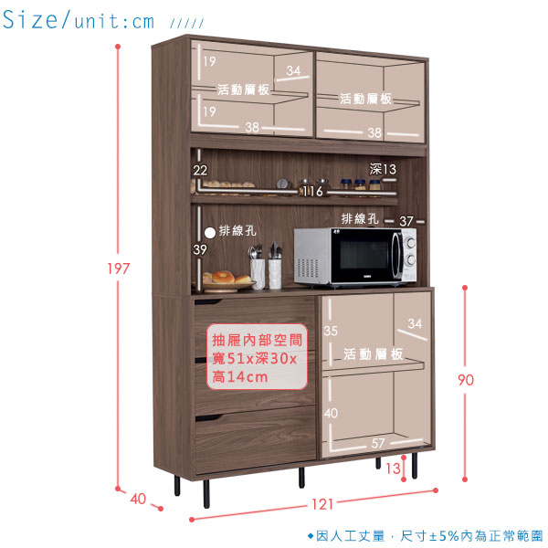 Homelike 克拉4尺收納餐櫃 121x40x197cm