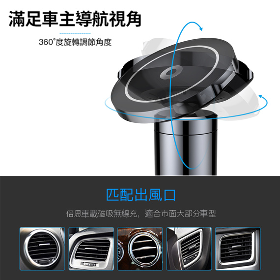 Baseus倍思 大耳朵 360度 10W 車用支架 磁吸無線充 For iX/S9 