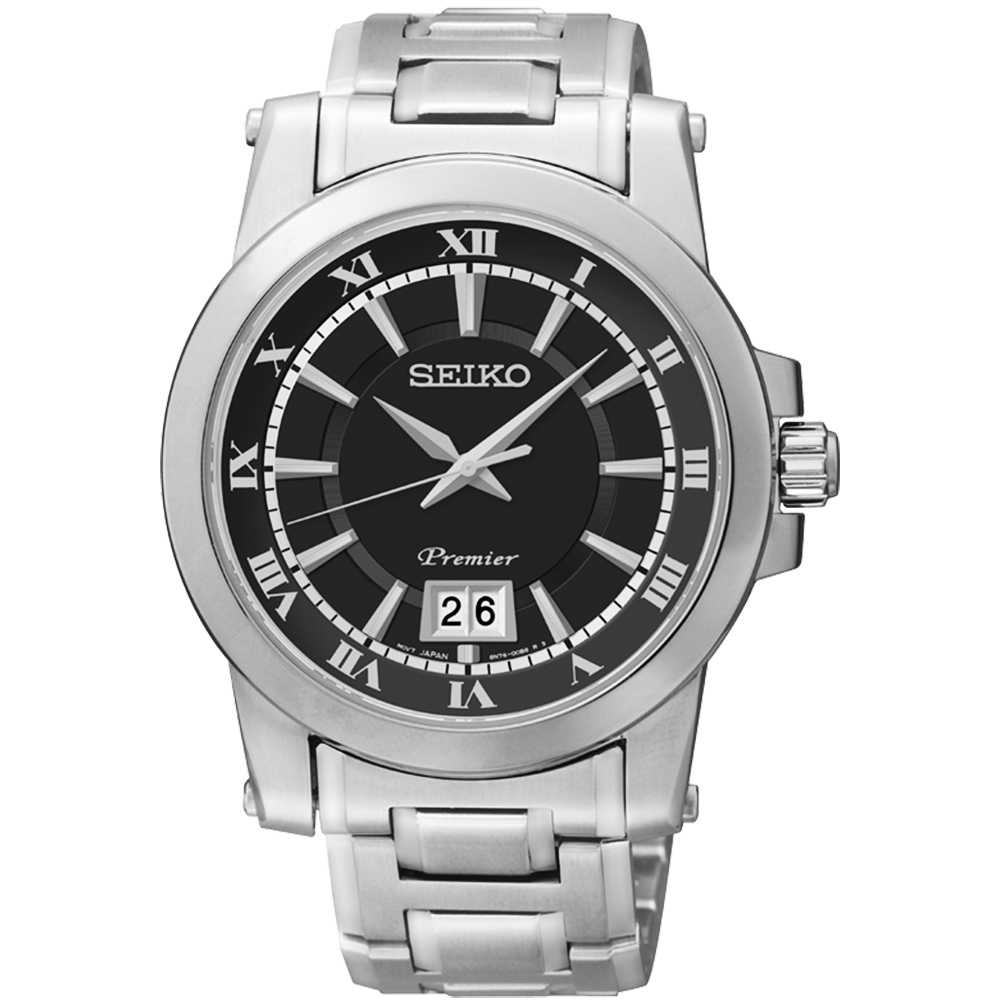 SEIKO Premier 羅馬主義大視窗時尚腕錶(SUR015J1 )-黑/40mm