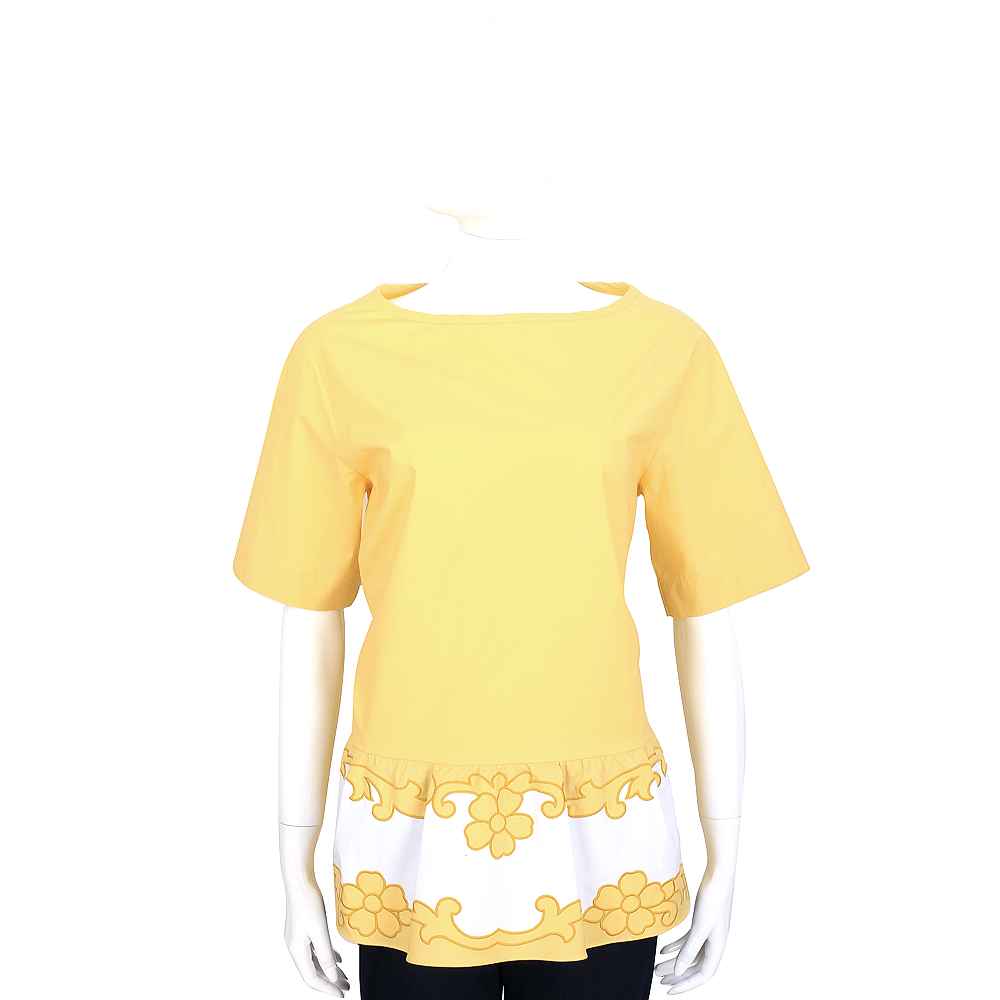MOSCHINO 黃色印花荷葉襬五分袖上衣