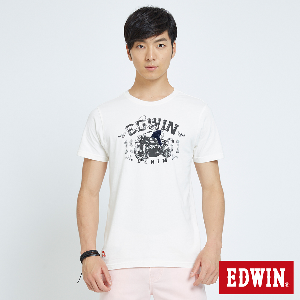 EDWIN 騎士植絨印花T恤-男-米白色