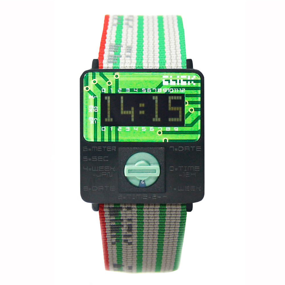 CLICK TURN 復古電路板個性電子腕錶(綠黑)