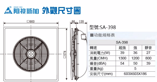阿拉斯加 SA-398輕鋼架節能循環扇(遙控款)