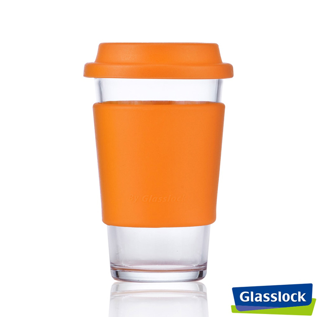 Glasslock馬卡龍強化玻璃環保隨手杯 380ml(橘)