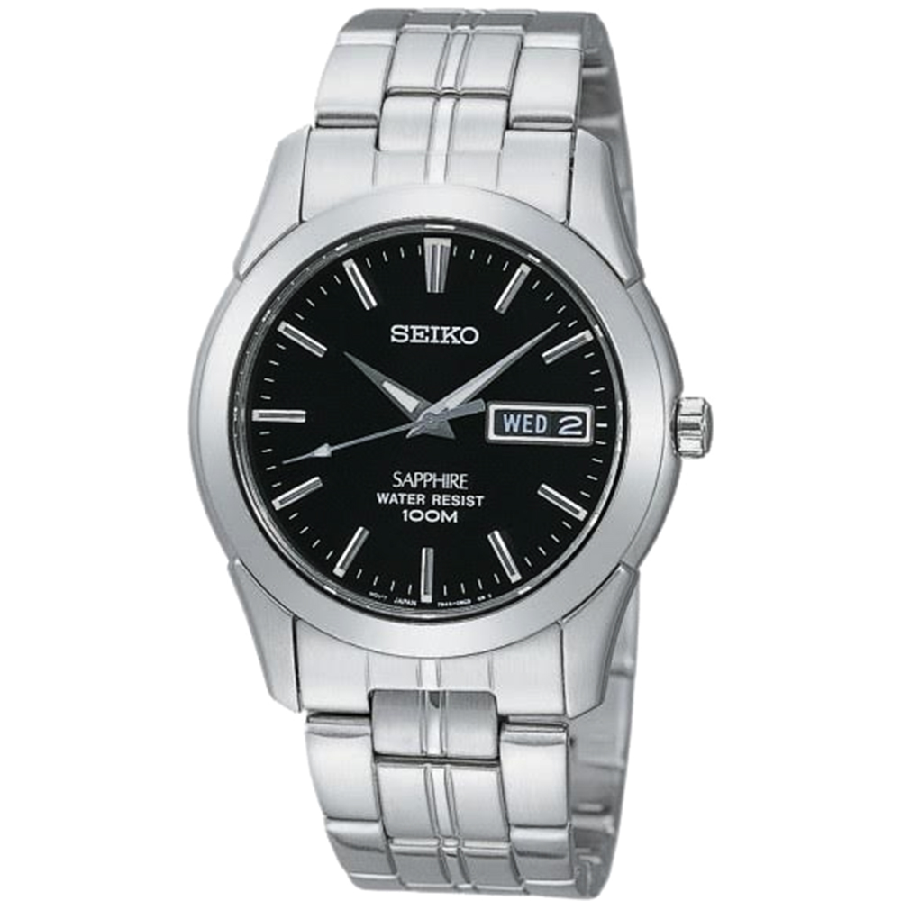 SEIKO 經典藍寶石水晶鏡面鋼帶錶(SGG715J1)-黑