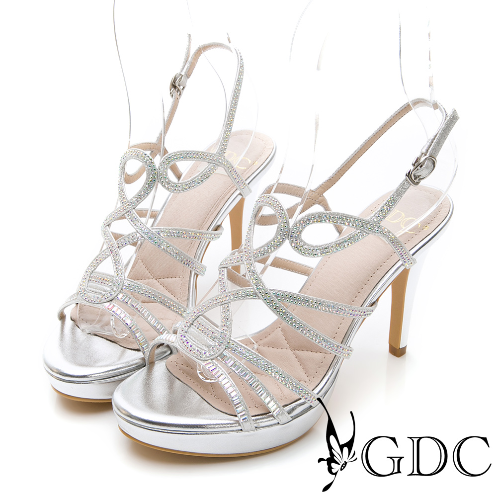GDC-交叉水鑽性感女神款細跟涼鞋-銀色