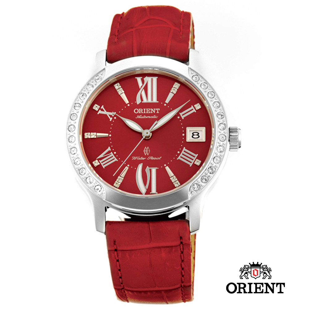 ORIENT 東方錶 ELEGANT系列 優雅鑲鑽機械女錶-紅色/36mm