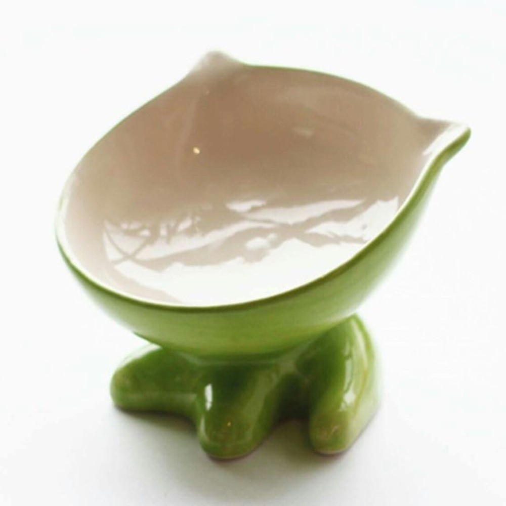 ViVi Pet 可愛小Q斜面陶瓷碗-貓咪造型 綠色