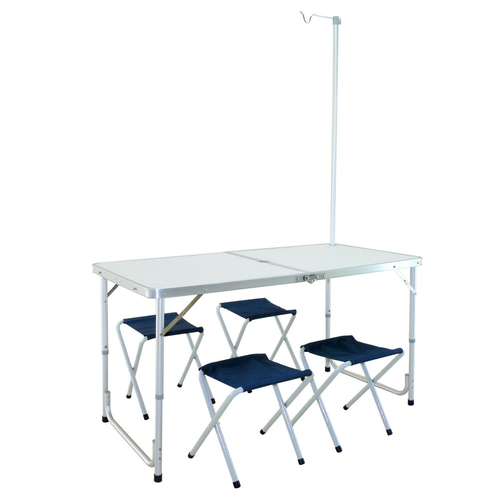 LIFECODE 007箱型鋁合金折疊桌-附燈架+4張帆布椅
