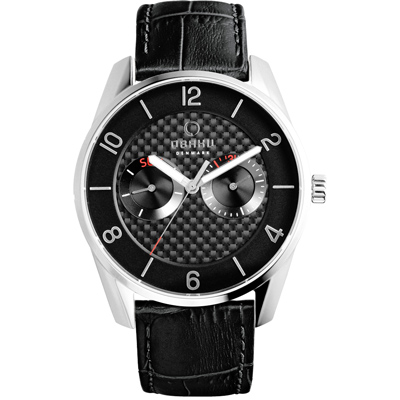 OBAKU 無垠惑星極簡時尚腕錶-銀框黑x黑帶/40mm