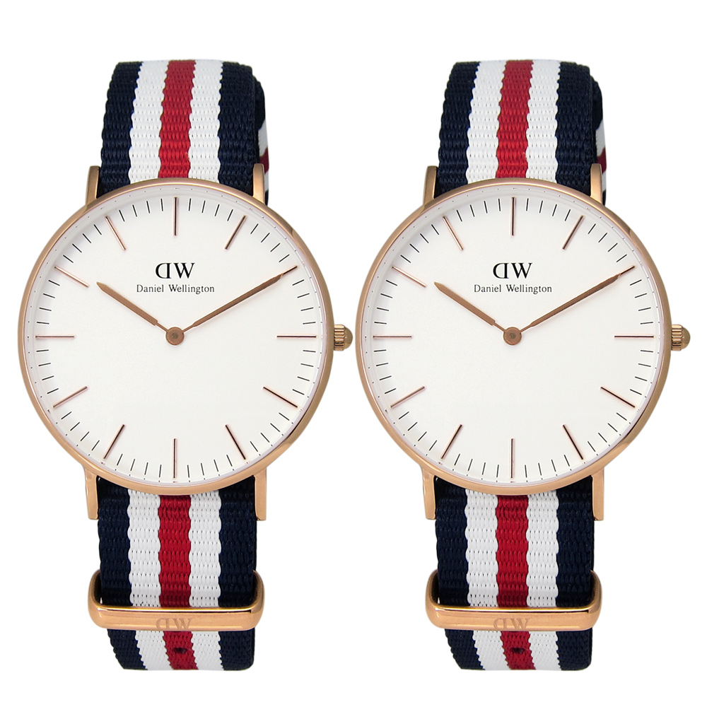 DW Daniel Wellington 美國旗幟尼龍腕錶-藍x白x紅/36mm+36mm