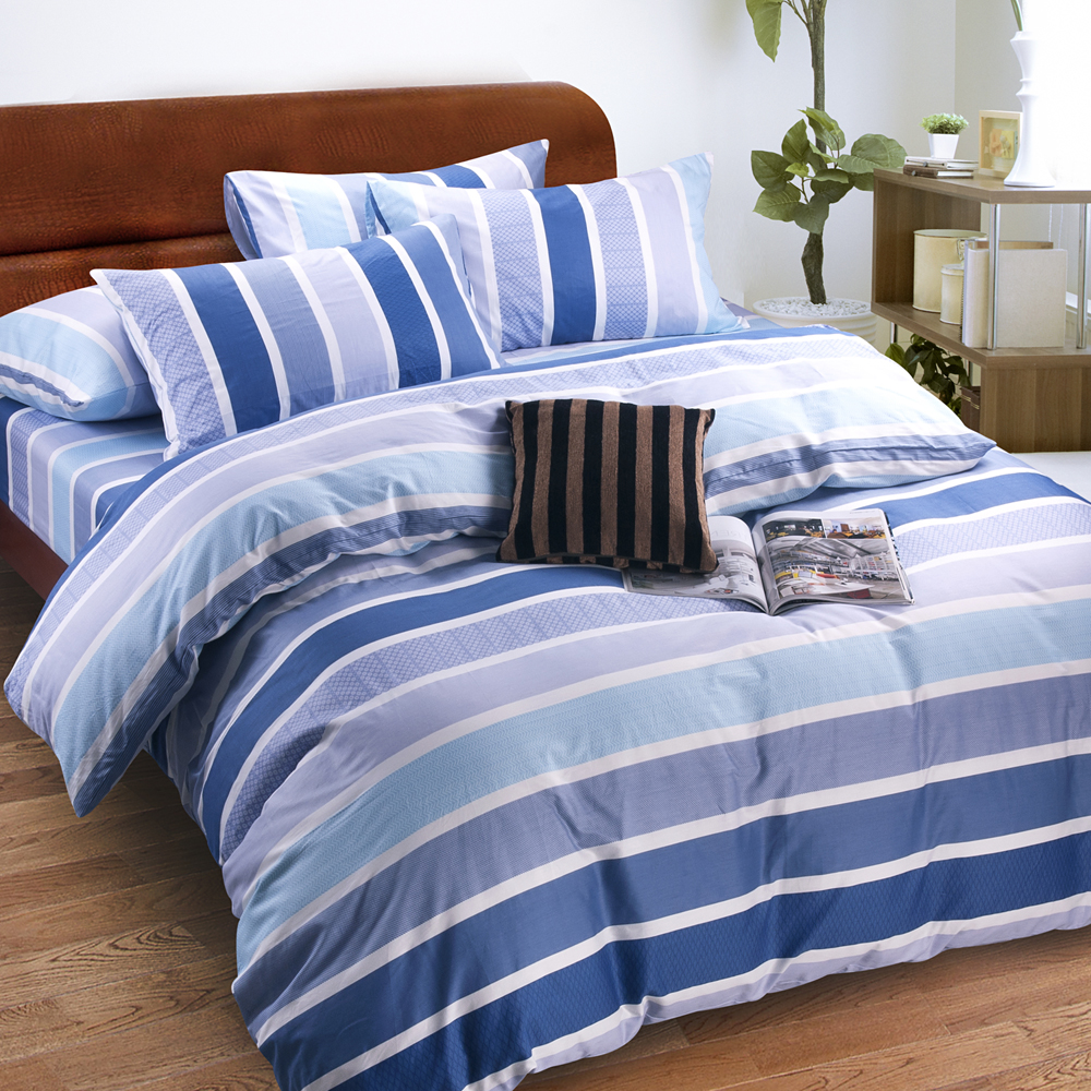 Jumendi-格調藍韻 台灣製四件式特級純棉床包被套組-加大