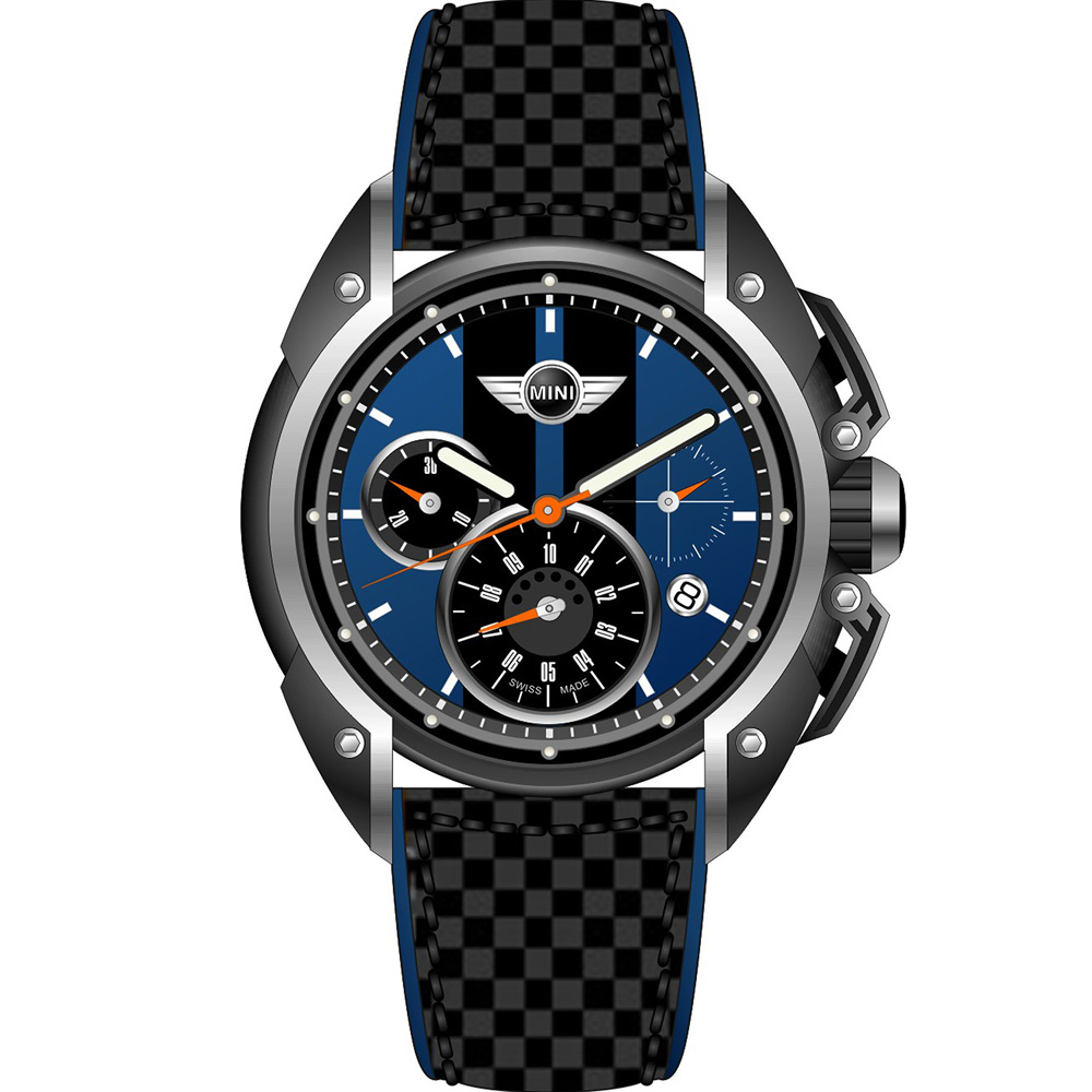 MINI Swiss Watches  極速時尚腕錶-黑x藍/45mm