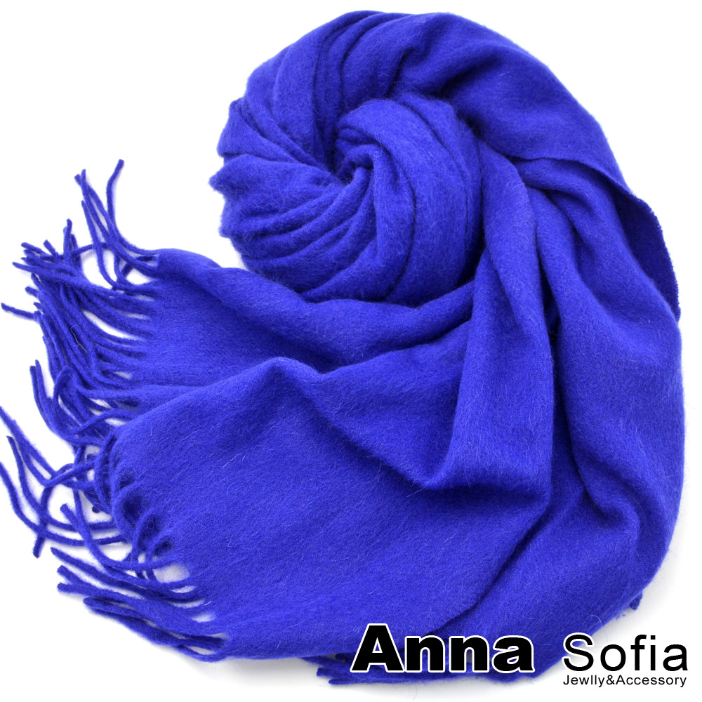 AnnaSofia 簡約素面 厚織羊毛披肩/圍巾(寶藍)