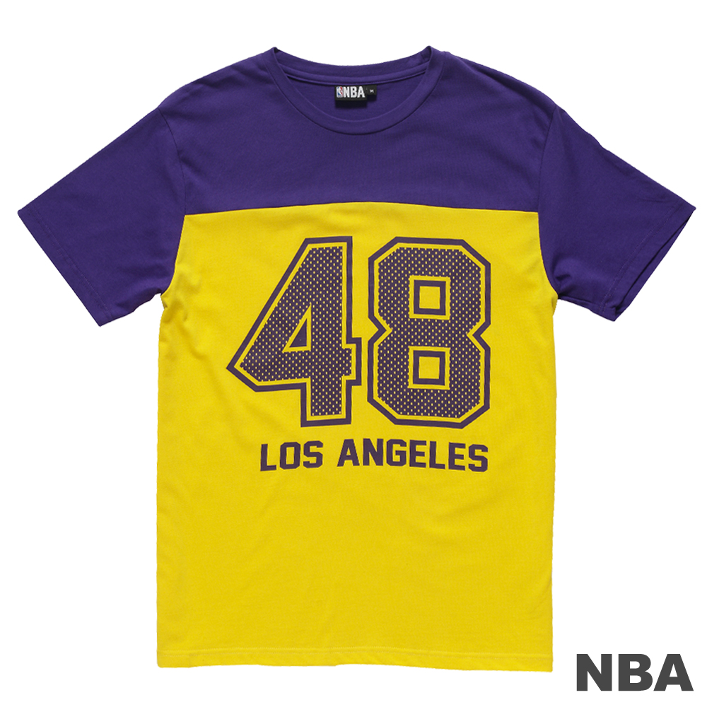 NBA-洛杉磯湖人隊純棉撞色短袖T恤-黃紫(男)