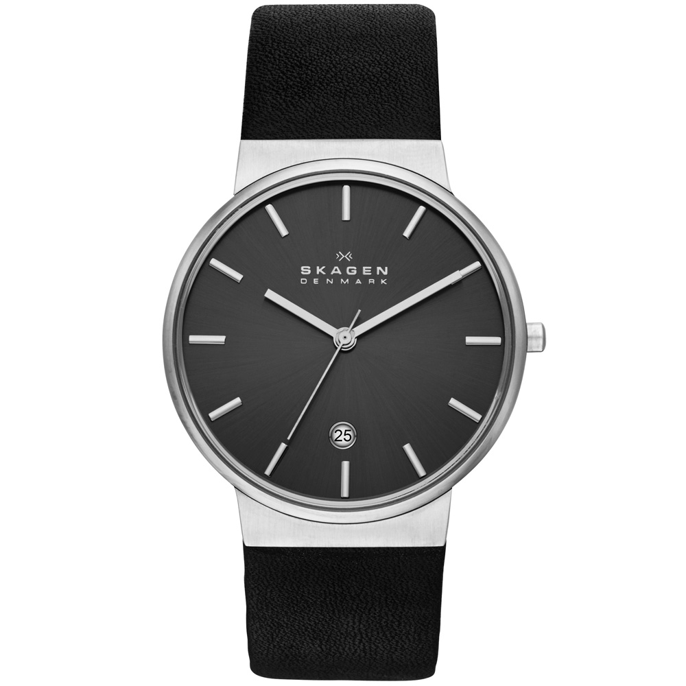 SKAGEN Ancher 穩重知性輕薄皮革腕錶-灰色/36mm