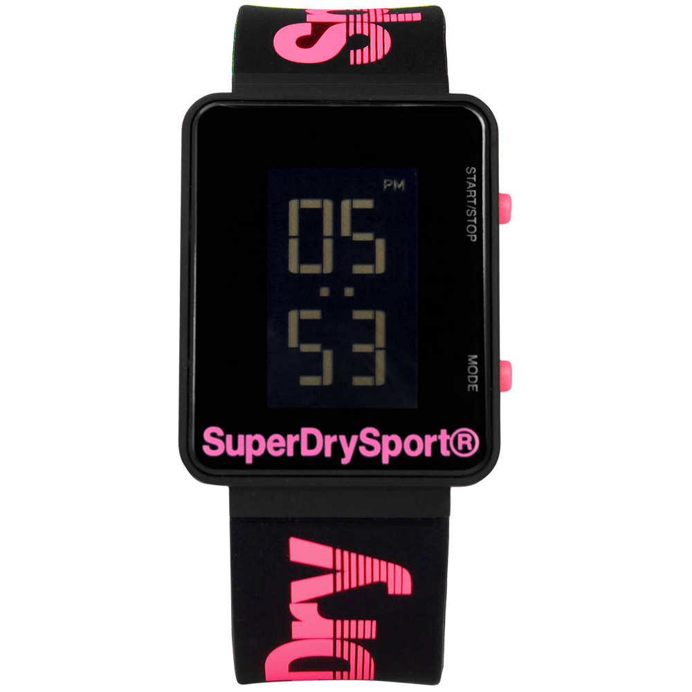 Superdry 方型電子液晶雙色運動矽膠手錶-黑桃色/32mm