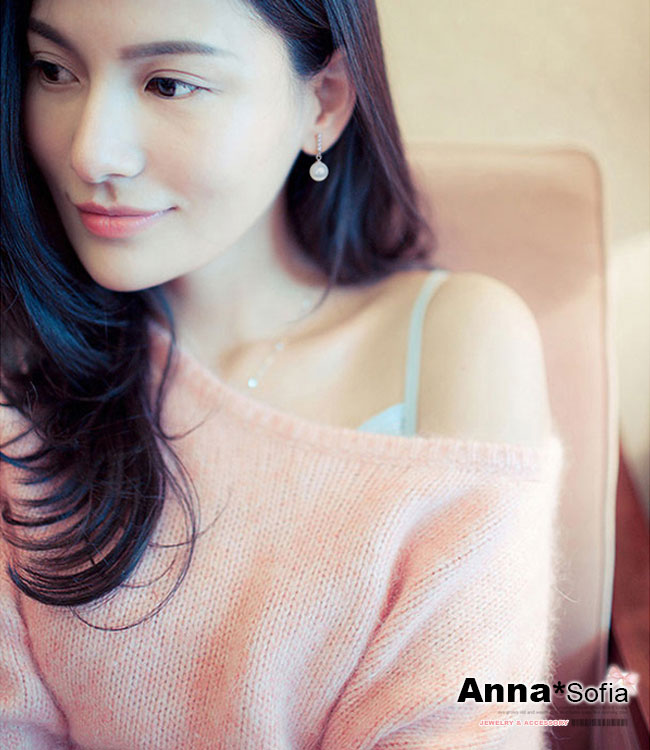 AnnaSofia 長鑽晶垂貝珠 925銀針耳針耳環(銀系)