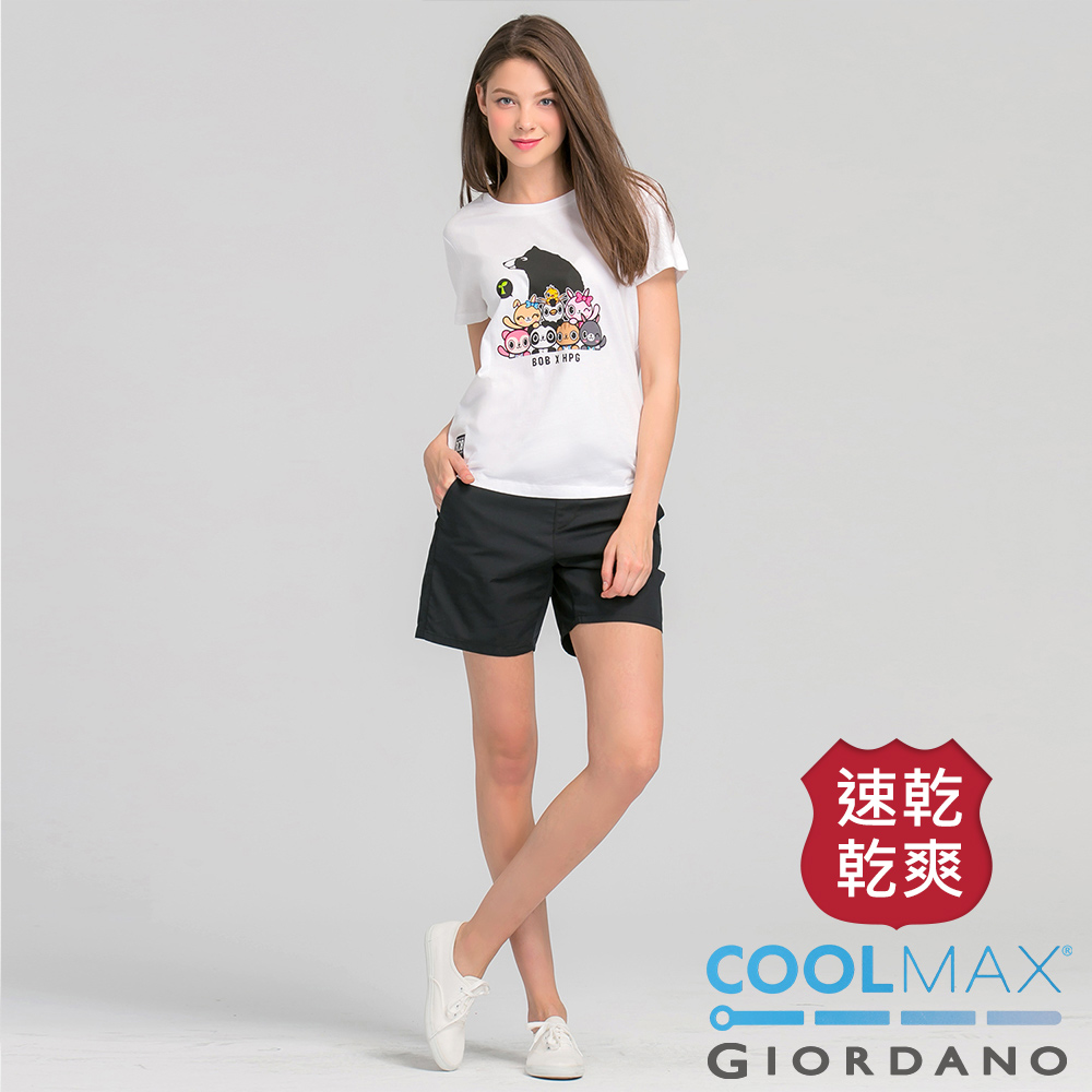 GIORDANO COOLMAX速乾拼色條紋腰休閒短褲-09 標誌黑